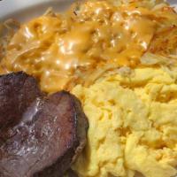 Steak And Eggs · Grilled sirloin to your liking and serves with two eggs.