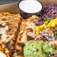 Michos Quesadilla Box · Choice of protein and toppings, melted with Monterey Jack cheese with sauce on the side.  Se...