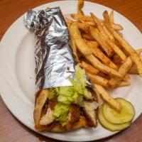 Chicken Hanae · Seasoned breaded chicken breast, served on a pita with cheddar, lettuce, tomato and ranch.