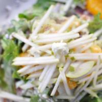Pear & Blue Cheese Salad · Mixed greens, blue cheese crumbles, sliced pear, mandarin oranges, candied pecans with poppy...