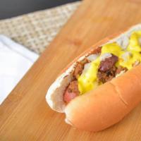 Detroit (Coney) Dog · Hot dog topped with our famous chili sauce, chopped onions, and mustard.