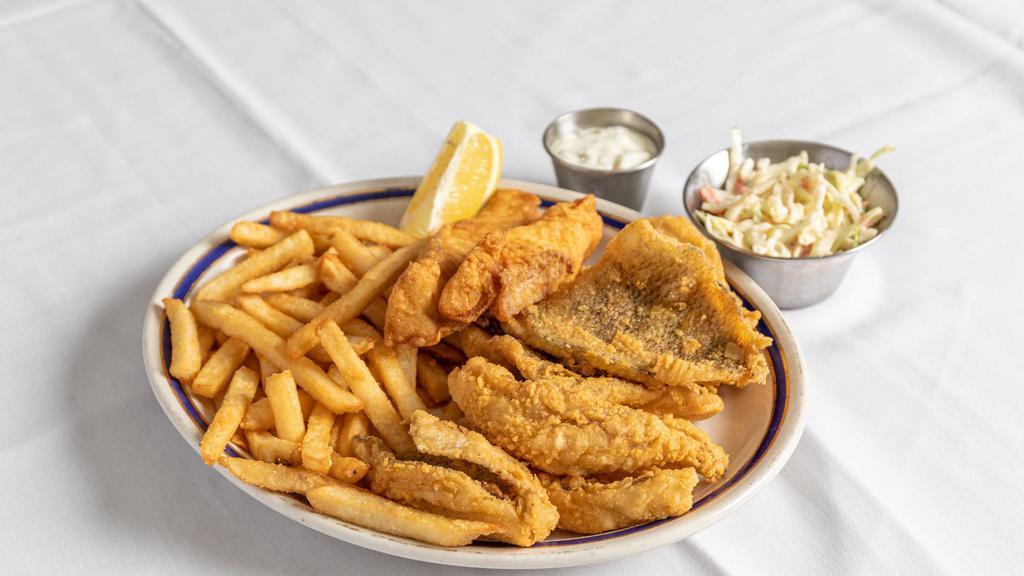 The Platter · Four blue gills, four perch and two cod, served with potato choice. (ONLY ON FRIDAYS)