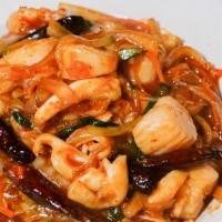 辣椒面🌶 House Noodle Platter · stir-fried house-made noodle with cuttlefish, scallop, shrimp, pork onion, carrots, cabbage ...