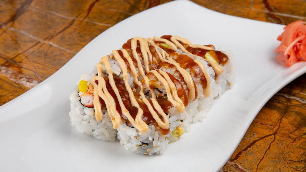 Samurai Roll · Most popular. Spicy crab, avocado, and yellow radish with crunch on top. Dynamite and eel sauce.