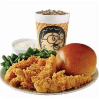 Golden Tenders® · Golden Tenders® with gravy or sauce, choice of a side, yeast roll, 30 oz. drink