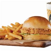 Big & Golden Chicken Sandwich · A big crispy marinated breast filet, topped with our spicy Lotta Zing® sauce, 5 dill pickles...
