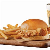 Triple Tender Sandwich  · Three Golden Tenders® on a large fresh baked yeast roll with choice of sauce .