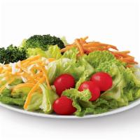 Garden Salad · Romaine & iceberg blend, grape tomatoes, broccoli, carrots & jack and cheddar cheese blend