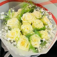 White Rose Dozen Bouquet · So fresh and beautiful 12 stems white roses bouquet.