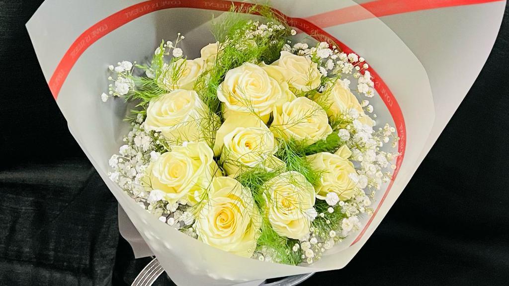 White Rose Dozen Bouquet · So fresh and beautiful 12 stems white roses bouquet.
