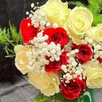 Dozen Red And White Bouquet. · So fresh and beautiful dozen red and white roses bouquet.