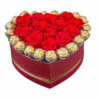 Mom Love · Chocolates and  Red roses design with the Heart Box.
