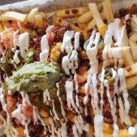 Dirty Fries · French fries include: ground beef, melted cheese, tomatoes, sour cream, guacamole and
jalape...