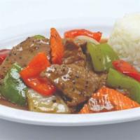 Sf10. Pepper Steak Stir Fried · Choice of meat stir-fried with bell pepper, onions, and mushroom.