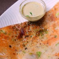 Rava Masala Dosa · Served with 2 Chutney 4oz each and 8 oz Sambar