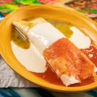 Burrito Bandera · Choice of steak or chicken burrito stuffed with rice, beans, cheese, lettuce, pico de gallo,...