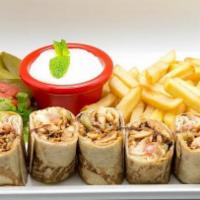 Beef Shawarma Sandwich Arabica Style (New Item) · Beef shawarma wrapped in choice wrap with tomatoes and onions, pressed in a panini and cut i...