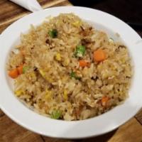 18 Thai Fried Rice · Thai fried rice with egg, peas, carrot, and onion.