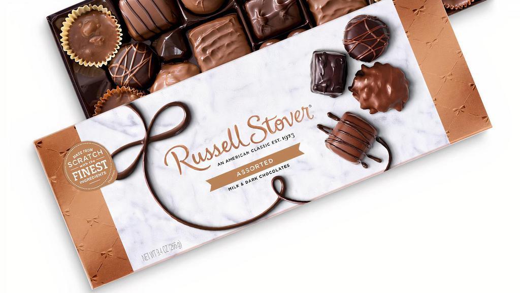 Russell Stover Boxed Chocolates · Only the finest. Home fashioned. All soft centers covered in milk and dark chocolate. Made in the USA.