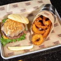Bt Boss · 1/2 pound burger stuffed with Cheddar cheese, Swiss cheese, bacon, grilled onions, topped wi...