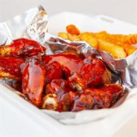 Wings (8Pc) & Fries · 8 Pcs Jumbo bone-in Party Wings and 1/2 inch crinkle cut fries. Choose your sauce. Sweet & s...