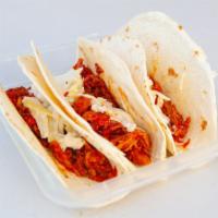 Pulled Pork Tacos  · 3 delicious pulled pork 6 inch tacos drizzled with our famous Aunt Mildred's #10 Southern St...