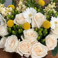 Peaks Of Sunshine · Fresh white green and peaks of yellow florals for a modern elegant look. To keep fresh, add ...