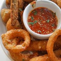 App Plate · onion rings, mozzarella sticks, breaded mushrooms and zucchini sticks