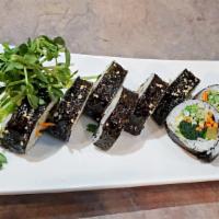 Yachae (Vegetable) Kimbop · STIRRED CARROT, SPINACH, CUCUMBER, SPINACH, PICKLED RADISH, ASPARAGUS, AND AVOCADO Rolled wi...