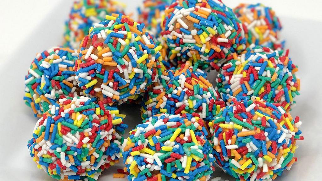 Dozen Donut Holes, Sprinkles · Tiny cake donut holes rolled in sprinkles they taste as good as they look and the kids love them.