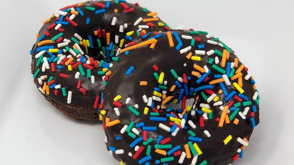 Chocolate Sprinkle Cake Donut · Our chocolate cake donut with chocolate icing and sprinkles, need we say more?