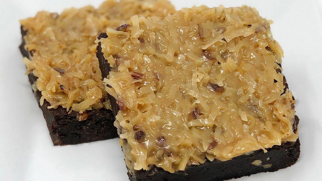 German Chocolate Brownie · Our fudge nut brownie with German chocolate on top. Try these nice and warm, they are so gooey and delicious!