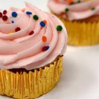 Sprinkled Cupcake - Strawberry · A delicious strawberry cupcake with strawberry buttercream icing. Topped with seasonal sprin...