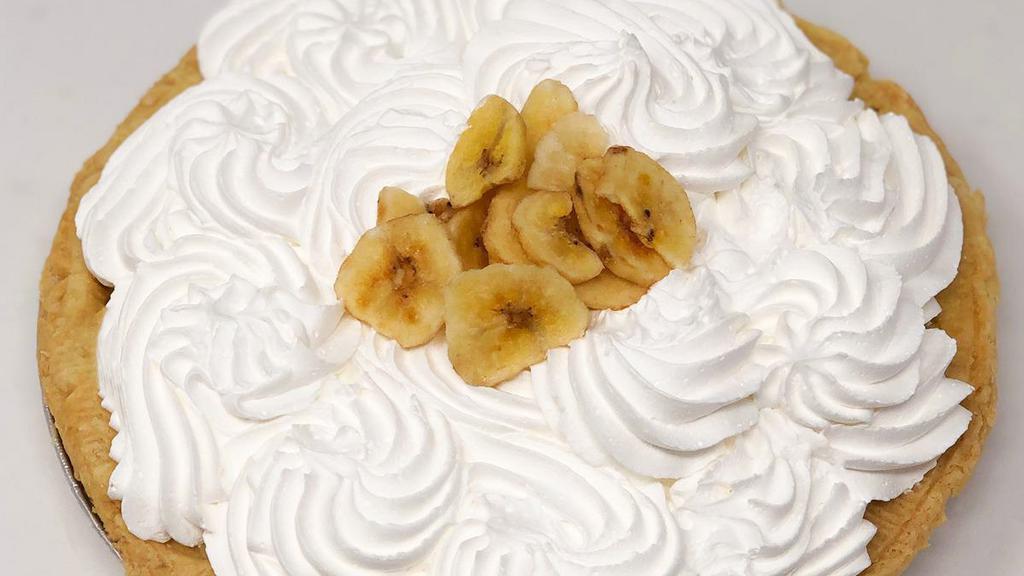 Banana Cream Pie · A banana flavored cream filling with fresh bananas topped in whipped cream.