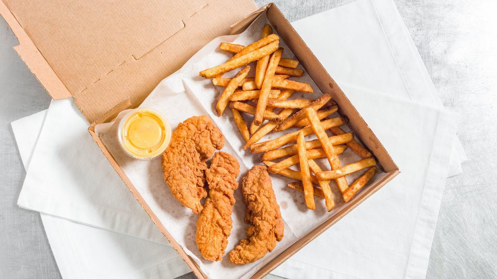 Chicken Tendees & Fries (5Pc) · Fried chicken strips. Served with fries & honey mustard side
