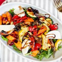 Grilled Vegetable Salad · Grilled eggplant, zucchini, pepper served warm over mixed greens with Italian red wine vinai...