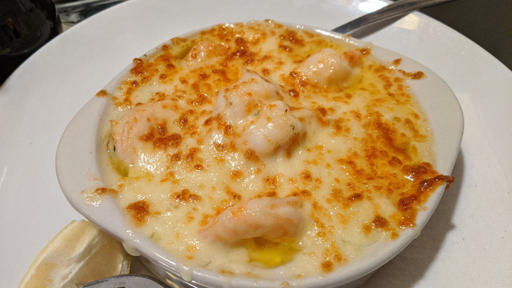 Dijon Garlic Shrimp · Garlic sherry butter, melted havarti.