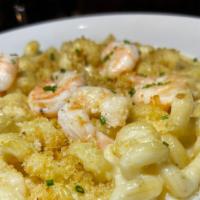 Smoked Gouda Mac N' Cheese · Cavatappi Pasta with a Creamy Smoked Gouda Cheese Sauce (image shown with added Shrimp)