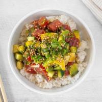 Tuna Poke · Tuna, avocado, scallions, cucumber, sesame seeds, sesame oil, rice