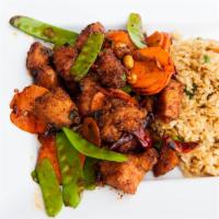 Spicy Kung Pao · Snow peas, chili peppers, signature kung pao sauce, peanuts, scallions, carrots