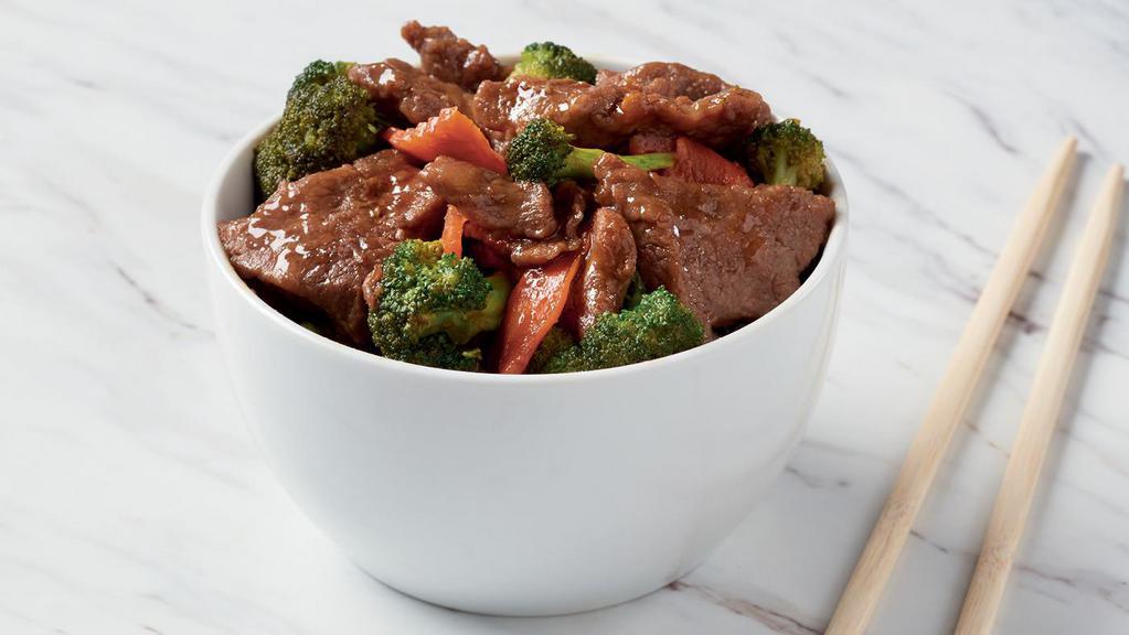 Beef With Broccoli  · Prepared with marinated beef, broccoli and carrots in a light brown sauce. 580 cal./1170 cal.