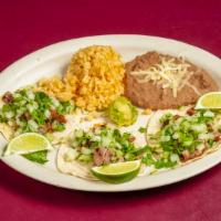 Carne Asada · Served with beans, rice or fideo.