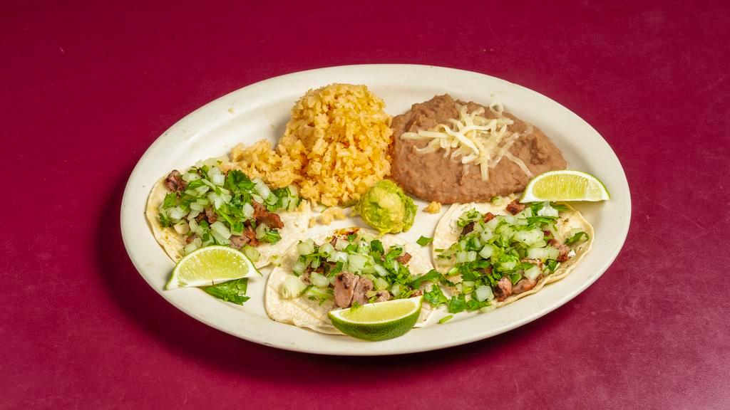 Carne Asada · Served with beans, rice or fideo.