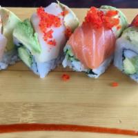 Rainbow Roll · Assorted fresh sashimi, avocado over a California roll.