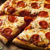 Spicy Pepperoni · Hand rolled pizza dough topped with a layer of mozzarella, pepperoni, red chili flakes and C...
