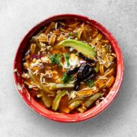 Chicken Tortilla · Chicken broth with tomatoes and beans, and topped with tortilla strips, shredded cheese, avo...