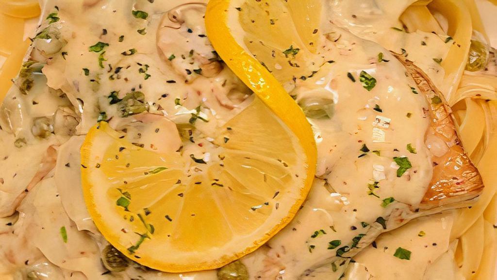 Chicken Piccata · Sautéed chicken, mushrooms and capers in white wine lemon sauce. Served with cheddar, bacon and jalapeño mashed potatoes.