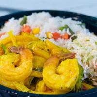 Curry Shrimp Bowl · Jumbo Gulf Shrimp: Sauté And Reduce In Fresh Squeeze Coconut Cream/Juice. With Bell Peppers:...