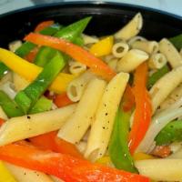 Irie Rasta Bowl · Penne Pasta tossed in extra virgin olive oil. With assorted colored Bell Peppers: Red, Green...