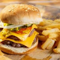2X2 Cheeseburger  · Fresh double patty burger with cheese, served with lettuce, onion, tomato, pickle and burger...